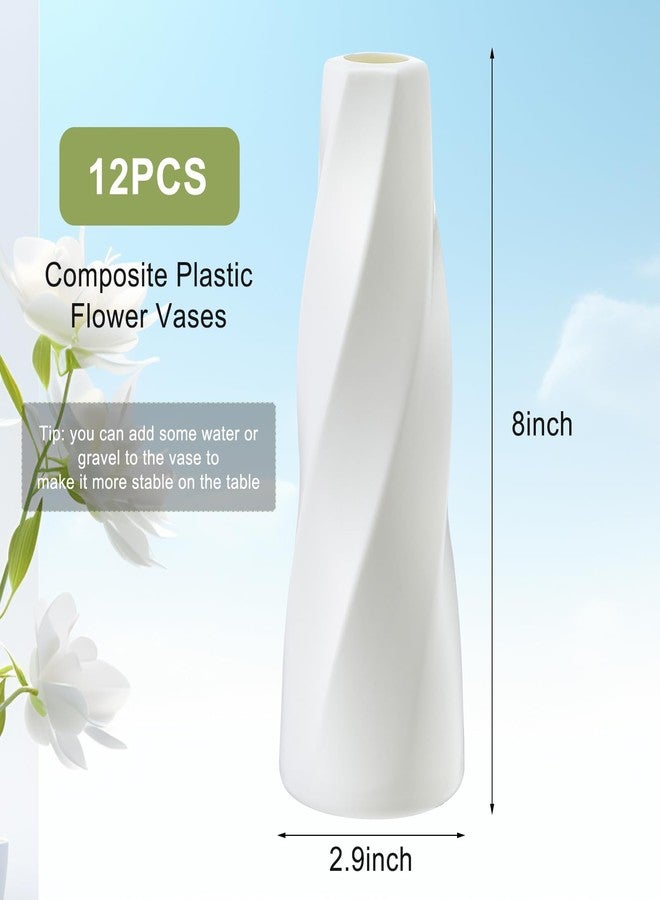 JOUTYFOR 12 Pack Composite Plastic Flower Vases Bulk White Small Tall Conic Floral Vases for Centerpieces Unbreakable Bud for Wedding Party Living Room Decor - Image 2